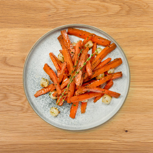 Maple Ginger Roasted Carrots & Herb Pearl Onions